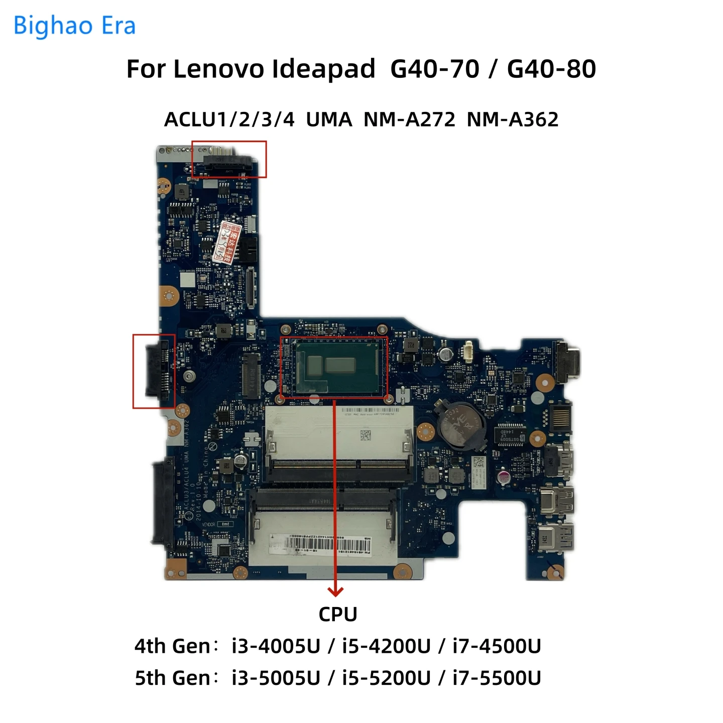 Laptop Motherboard para Lenovo Ideapad Nm-a272 Nm-a362 G4070 G4080 I34005u I55200u I7-4500u I7-5500u Cpu Ddr3 100 Novo