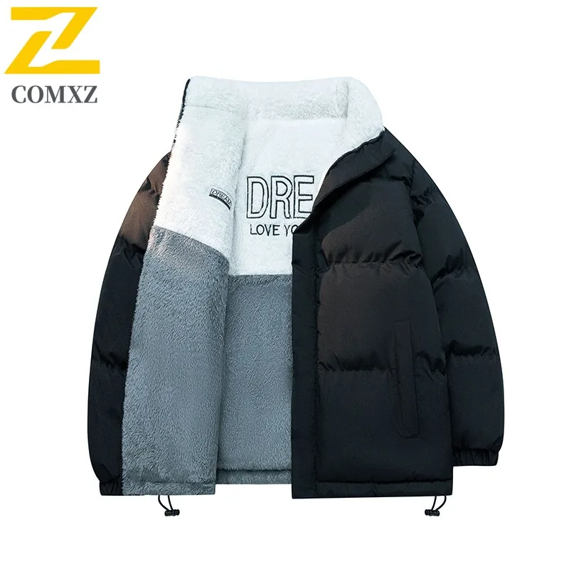 COMXZ 2025 New Unisex Double-Sided Lamb Wool Jacket Autumn Winter Fashion Warm Hong Kong Style Cotton Jacket Casual Outerwear