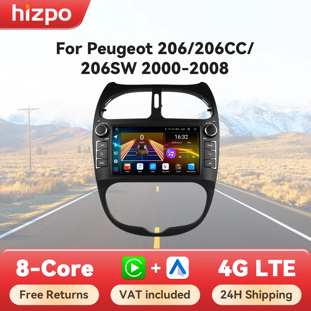 Hizpo 7 "Radio de coche Android para Peugeot 206 206CC 206SW 2000-2008 reproductor Multimedia Carplay 2Din estéreo Autoradio navegación GPS 1