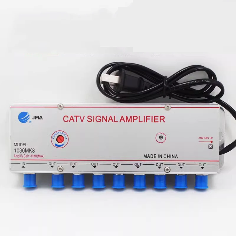 220V 30DB 1030MK8 1 Input 8 Output Cable TV Signal Booster Analog Digital Cable TV Signal Amplifier