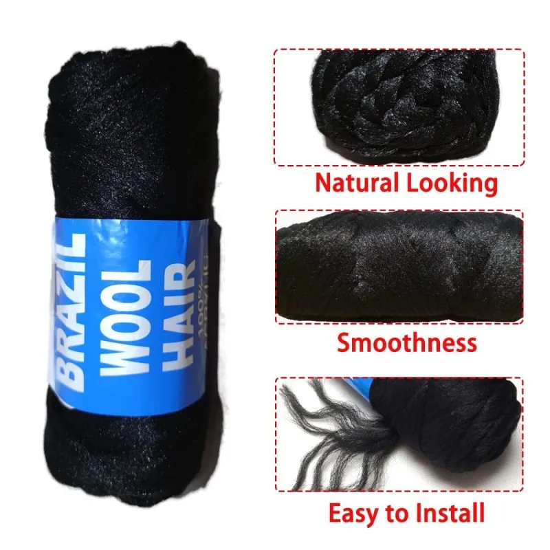 100% Brazilian Wool Hair Extensions for Braids Acrylic Yarn for African Braids/Spring Twist/Faux Locs/Wraps with Crochet Hook 2
