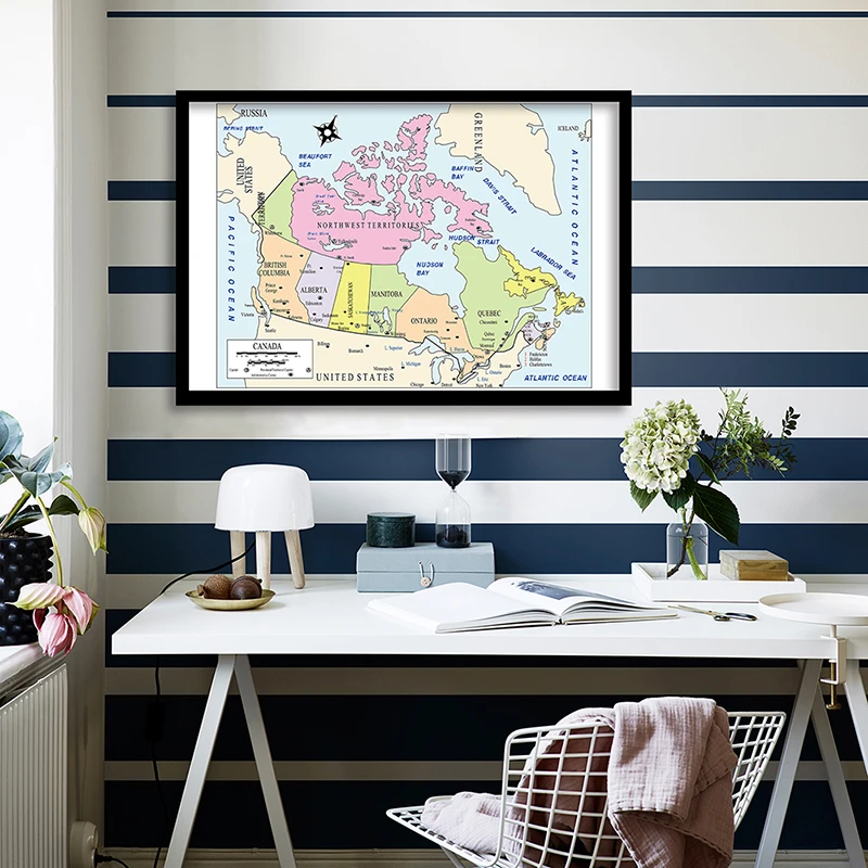 The Canada Map 90*60Cm Retro Posters Education Prints Wall Art Pictures Non-Woven Canvas Painting Office Home Decoration
