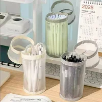 Pencil Organizer Foldable Clear Stationery Bag Mesh Pencil Case Mesh Portable Pen Bag For Office School Stationery Storage 3