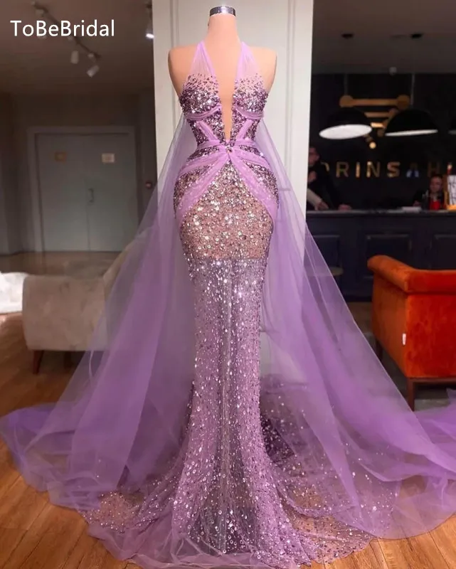 

ToBeBridal Sparkling Mermaid Prom Dresses Sleeveless Deep V-Neck Perspective Chest Celebrity Party Dress فساتين سهره فاخره 2023