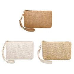 Weaving Bag Fashion Ladies Wristlet Clutch Women Daily Money Phone Clutch Straw Woven Coin Purse Summer Beach Wallet Bolsa