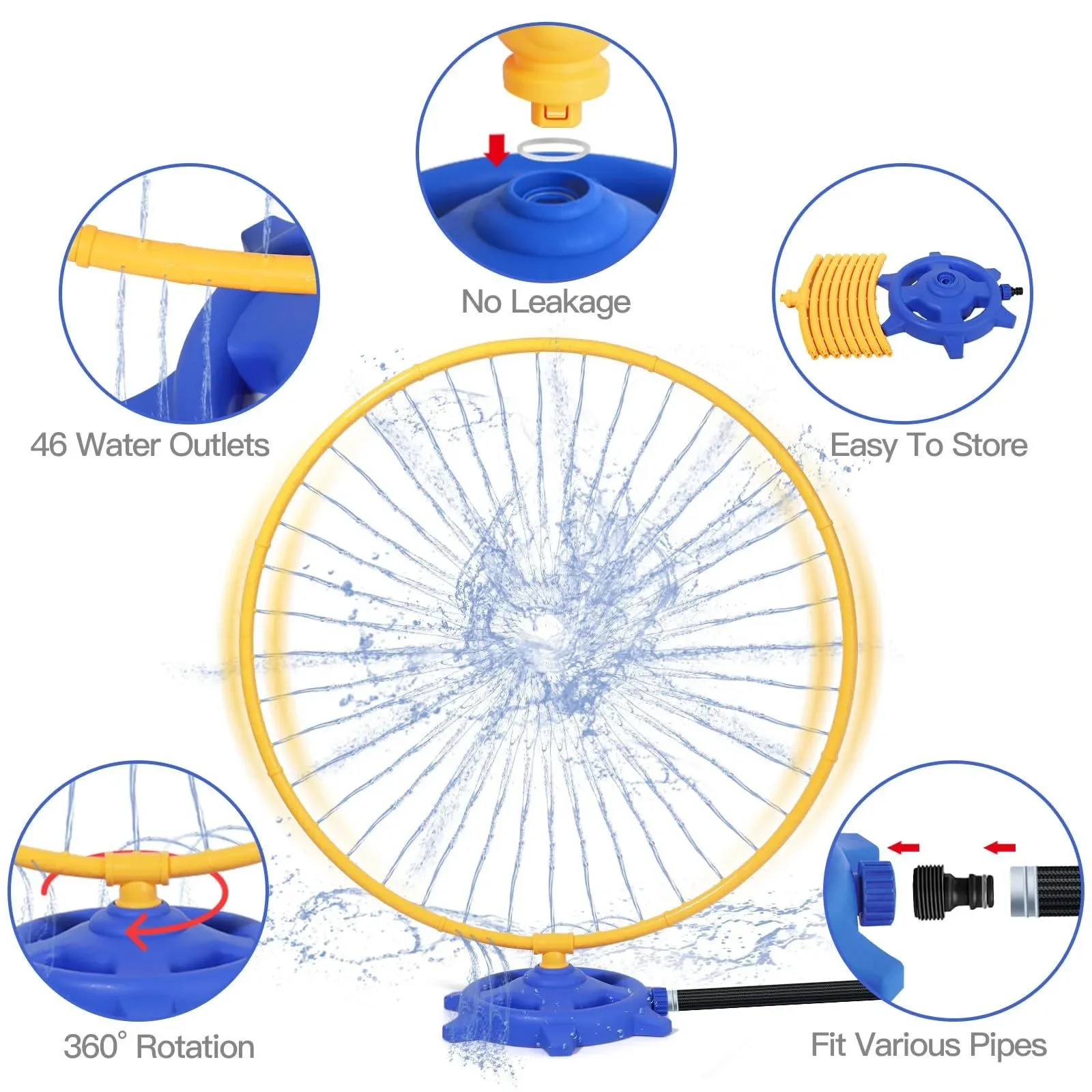 Water Sprinkler for Kids 360 Degree Splash Water Rotation Round Water Spray Toys Backyard Outdoor Water Games for Kids Pets