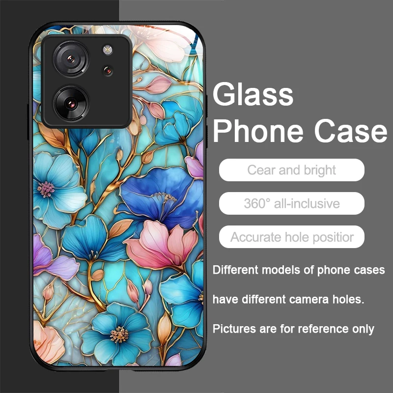 Luxury Flower Marble Texture Tempered Glass Phone Case - Elegant Design, Durable Hard Cover