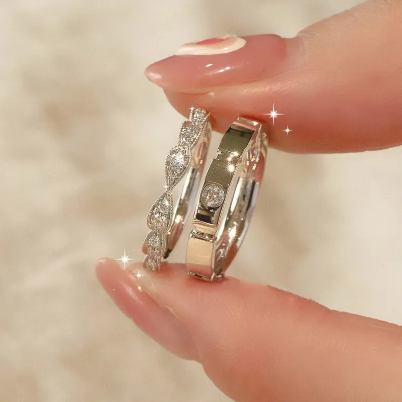 2PCS Neue Luxus AAA Zirkon Ring Einstellbare Offene Paar Verlobung Ringe Für Frauen Männer Hochzeit Ring Party Mode Schmuck geschenk – Detail 7
