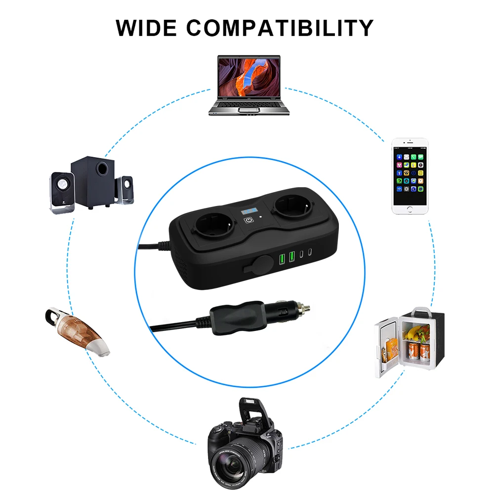 12V To 220V 200W Peak LED Display Sockets Power Inverter Car Power Inverter Adapter Converter With 3.6A Dual USB Type-C EU vehicle inverter car converter inverter car inverter car power converter power inverter
