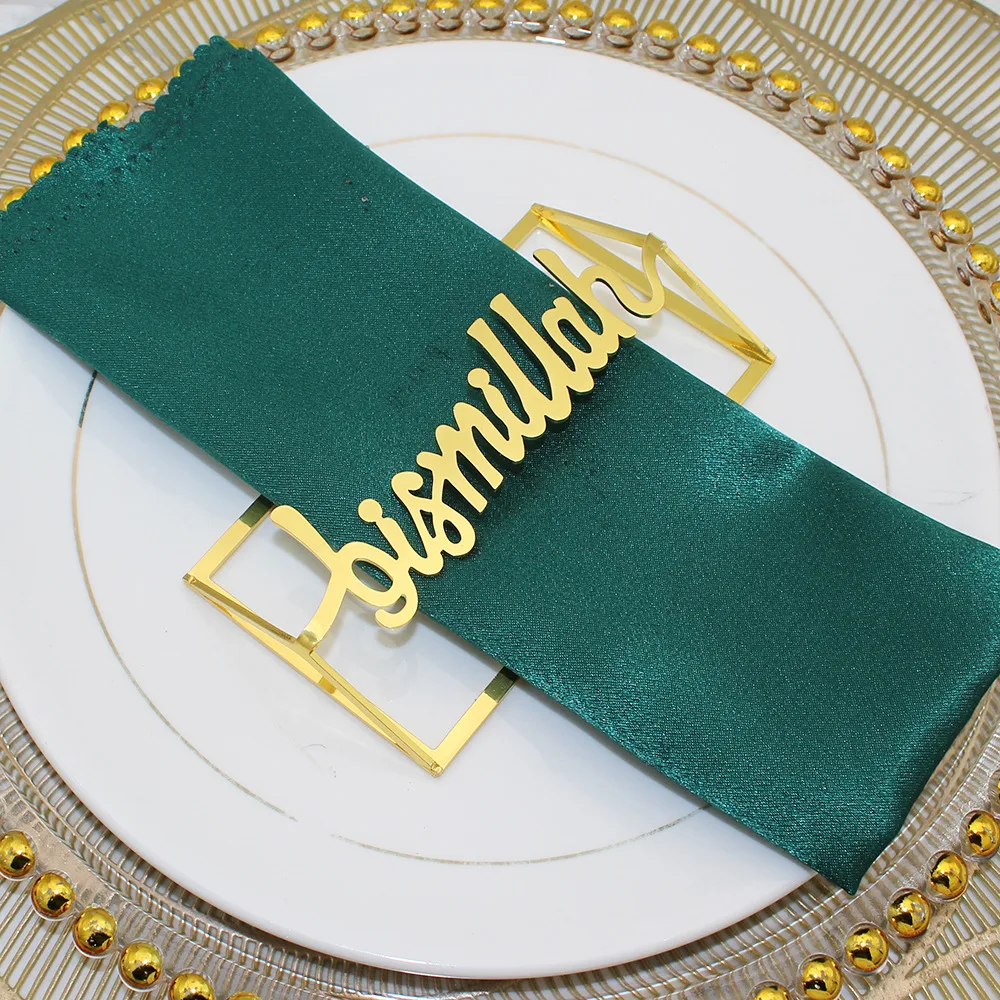 

6/PCS Explosive Western restaurant gold widened English letter napkin buckle Creative metal Bismillah napkin ring mouth cloth ri