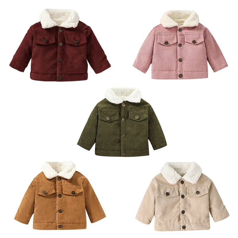 Toddler Winter Jacket Baby Girls Boys Corduroy Lamb Wool Button Long Sleeve Coat Soft Warm Coats Outerwear Clothing