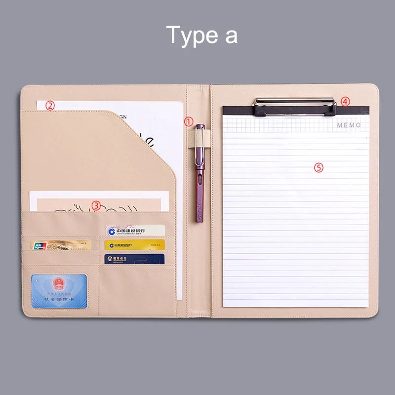 A4 비즈니스 PU 가죽 파일 폴더, Padfolio 클립보드, 문서 스플라이스 폴더 계산기, 회의 쓰기 패드, 사무실용