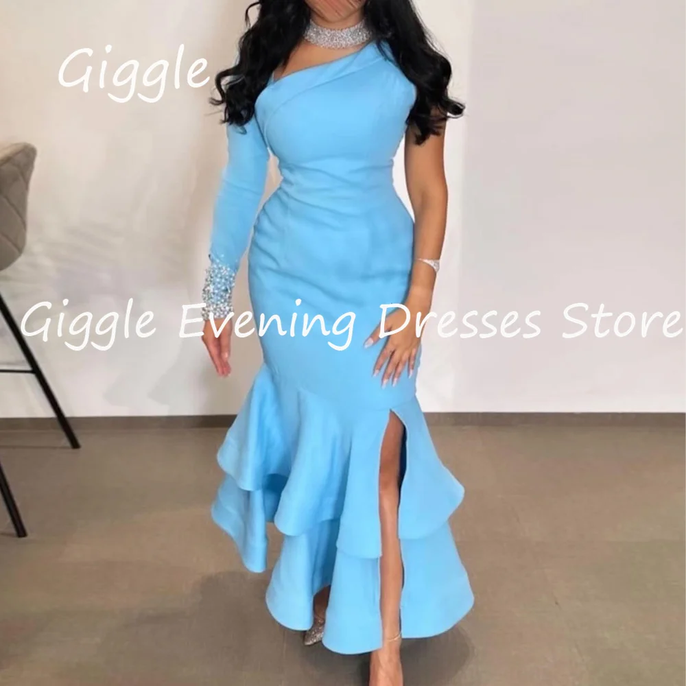 

Giggle Crepe Mermaid One-shoulder Formal Elegant Prom Gown Ankle Length luxury Evening Pretty Party Dresses for Women 2023