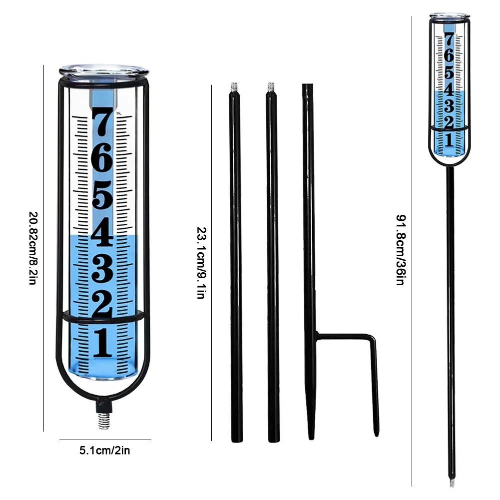 Outdoor Freeze Proof Rain Gauge Large Clear Number Rain Measuring Tool with Thickened Plastic Tube & Metal Stake for Yard