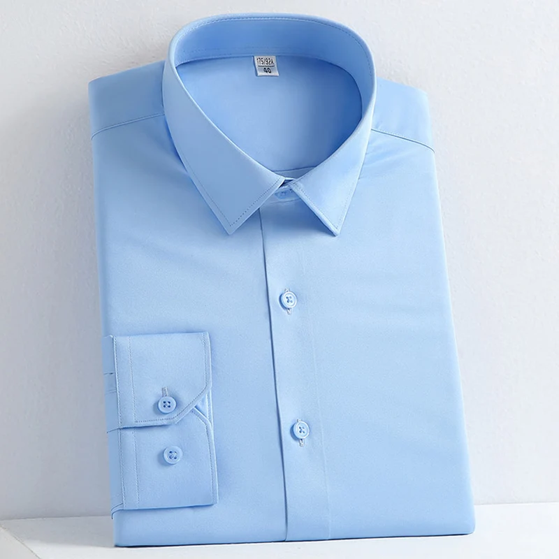 S-5XL Men's Dress Shirt Long Sleeve Latest Hot Sale Non-iron Anti-wrinkle Comfort Soft Business Formal Slim Fit Men White Shirts