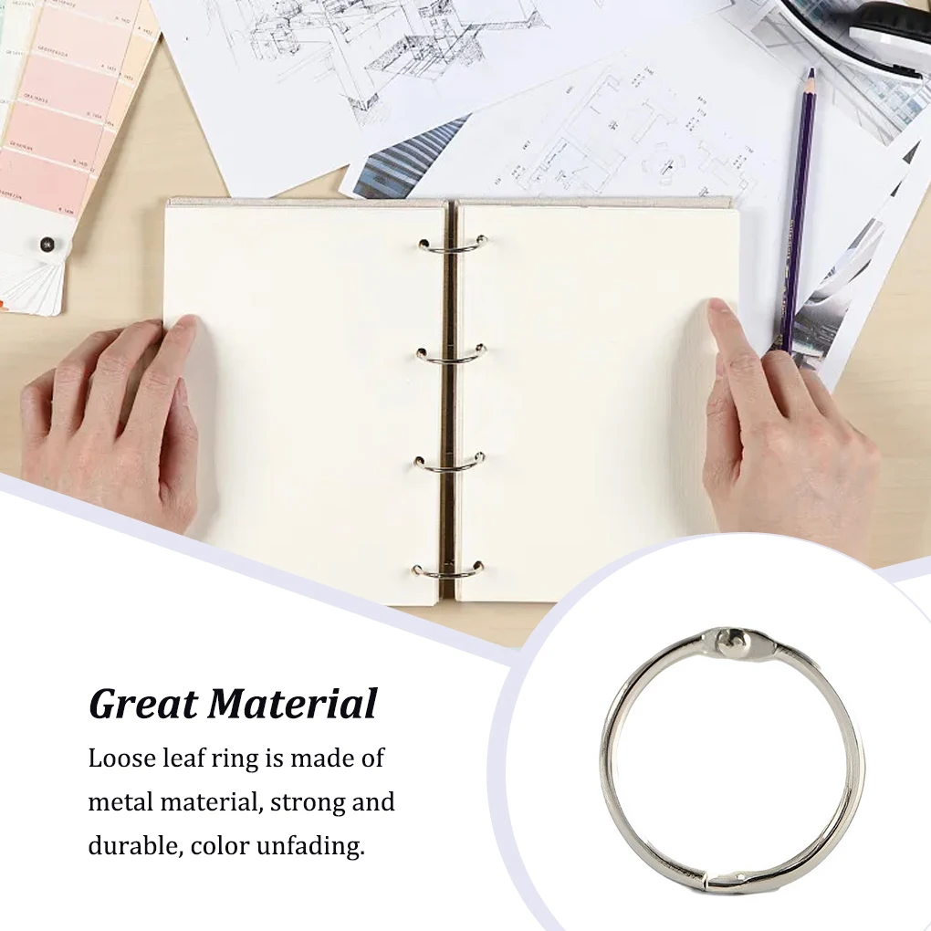 50 Pieces Binder Rings DIY Opening Albums Book Hoops Hinged School Scrapbook Album Paper Ring Office Gold inner