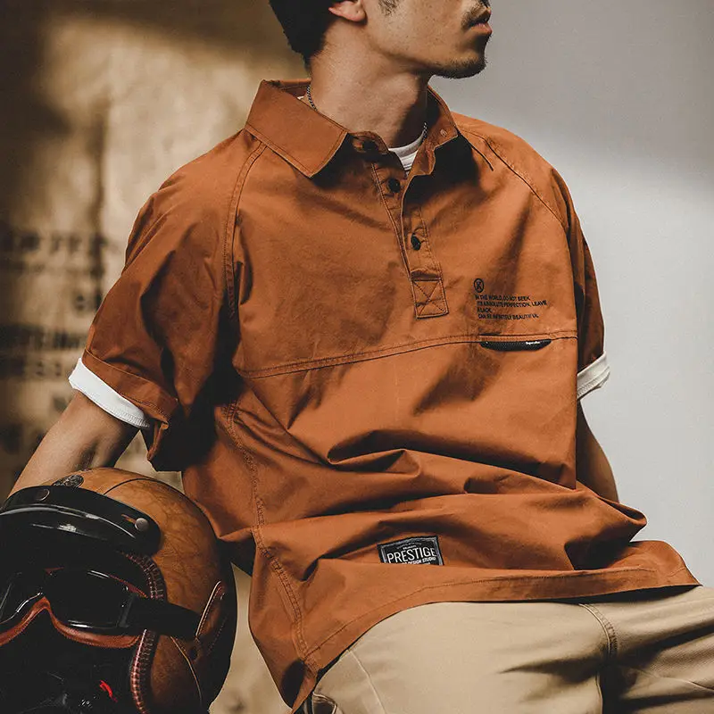 

Summer New Polo Shirt Men's Short Sleeve Loose Button Patchwork Loose Plus Size T Shirt Tops Smart Casual Fashion Men Clothes