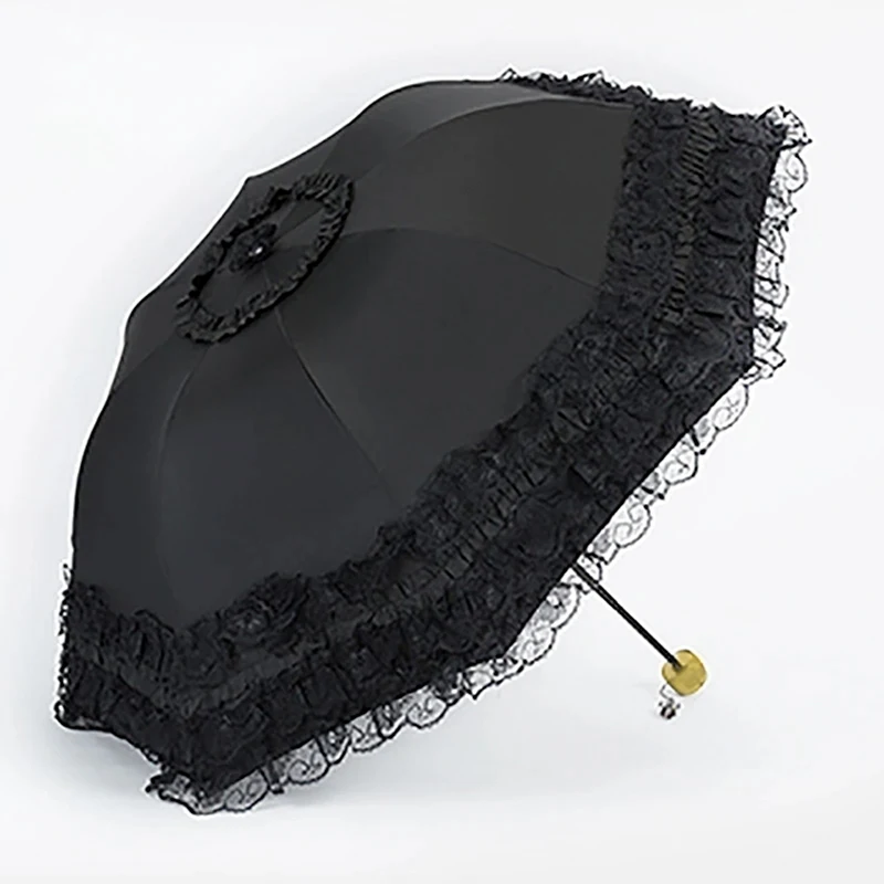 Lace Women Rain Umbrella Sun Paraguas mujer Black Parasol Folding Princess guarda chuva invertido UV Protection Decoration folding umbrella lace umbrella