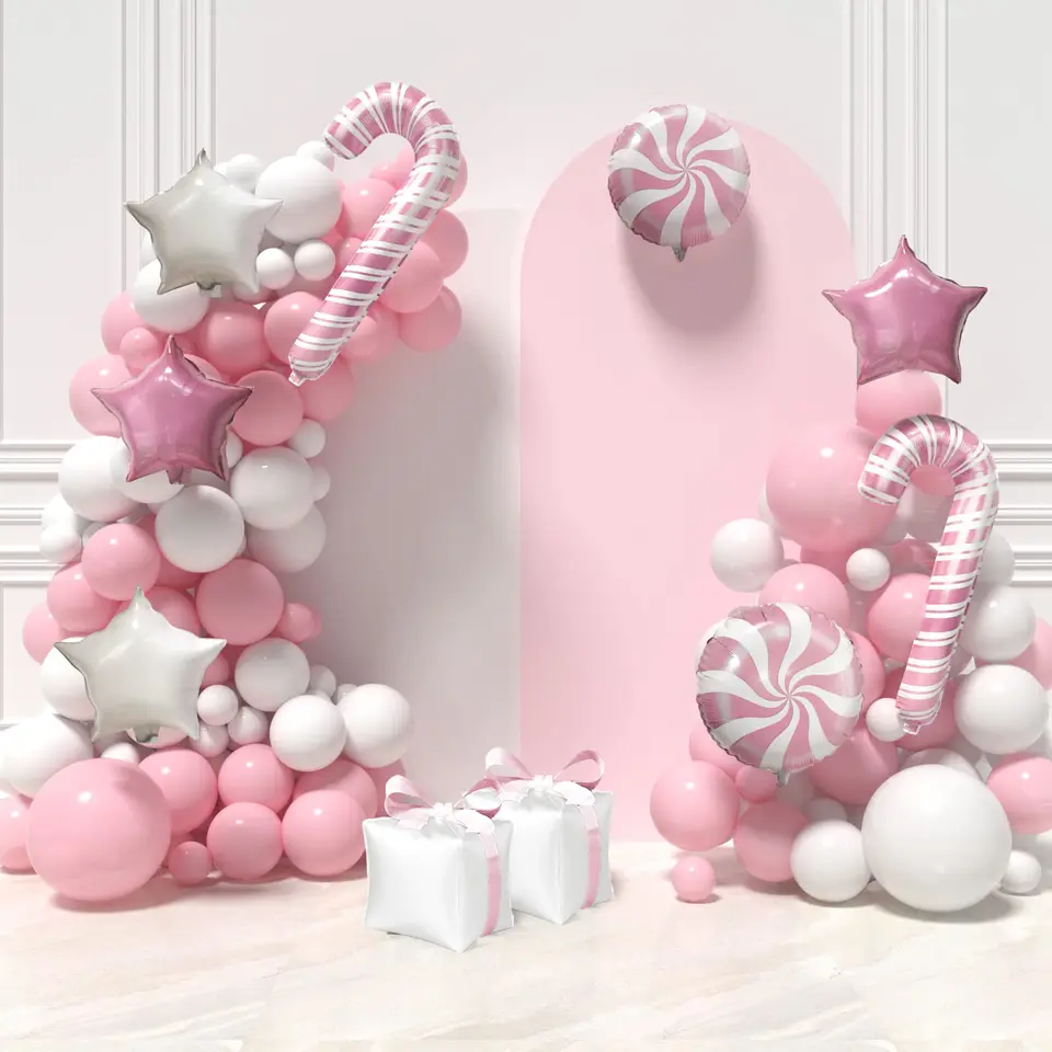 Sweet Candy Balloon Pink Red Candy Cane Balloons Lollipop Balloon Xmas Christmas Candies Theme Candyland Birthday Party Decor Supplies 25 Pcs Set