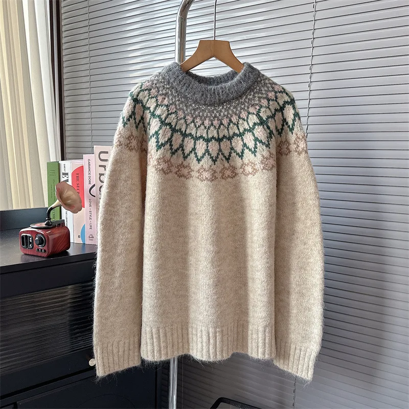 

Loose Outer Knitwear Top Trend full sleeves knit casual jumper tops swaetshirt retro vintage elegant sweater clothing