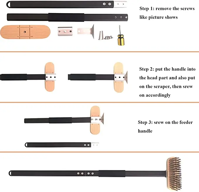 Pizza Oven Brush 32" Copper Wire Aluminum Alloy Handle Household Commercial Pizza Ovens Cleaning Pizza Tools