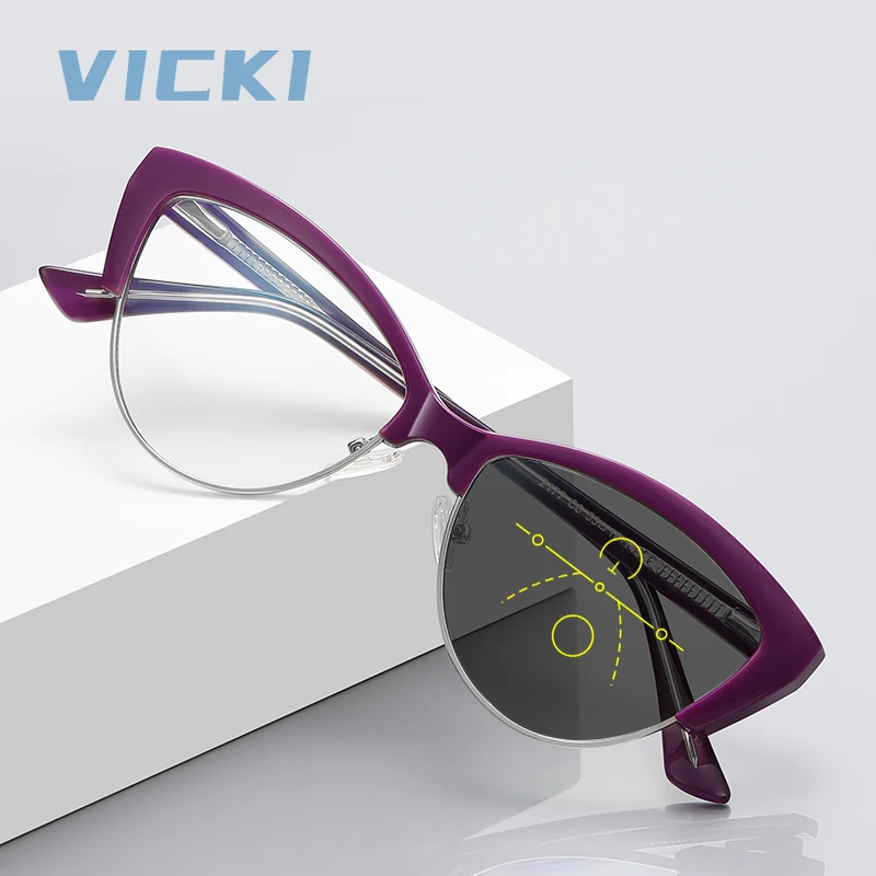 

VICKI Women's Cat-eye Reading Glasses,Fashion Design, Progressive Multi-focus Glasses and Customizable Prescription, PFD2177