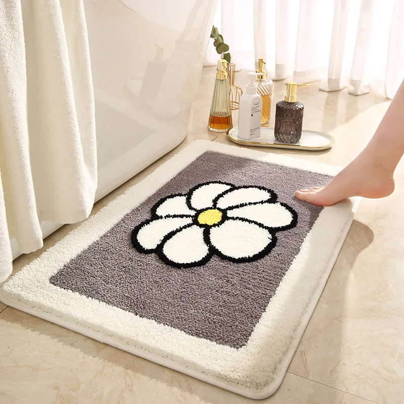 

Inyahome Luxury Plush Comfortable Carpet for Bath Room Beautiful Flower Design Perfect Decoration Small Plush Non Slip Carpet
