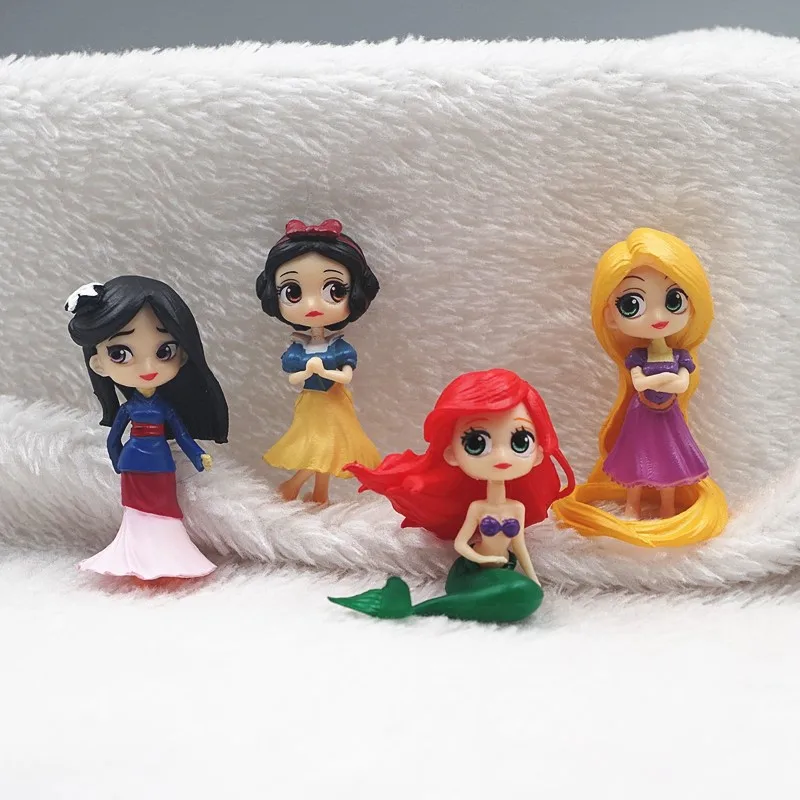 4Pcs Disney Princess Figure Toys Snow White Mulan Ariel Mermaid Aggrovigliato Disney Mini Figurine Ornaments Collection Doll Cute 5Cm