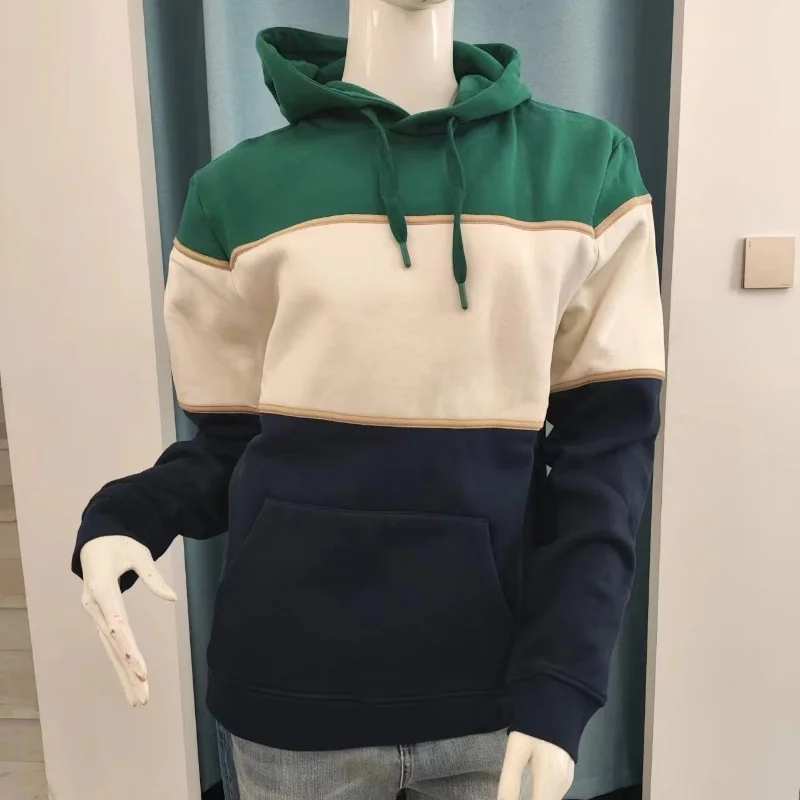 

Fenggejiwo hooded color blocking pure cotton plush hoodie for autumn and winter