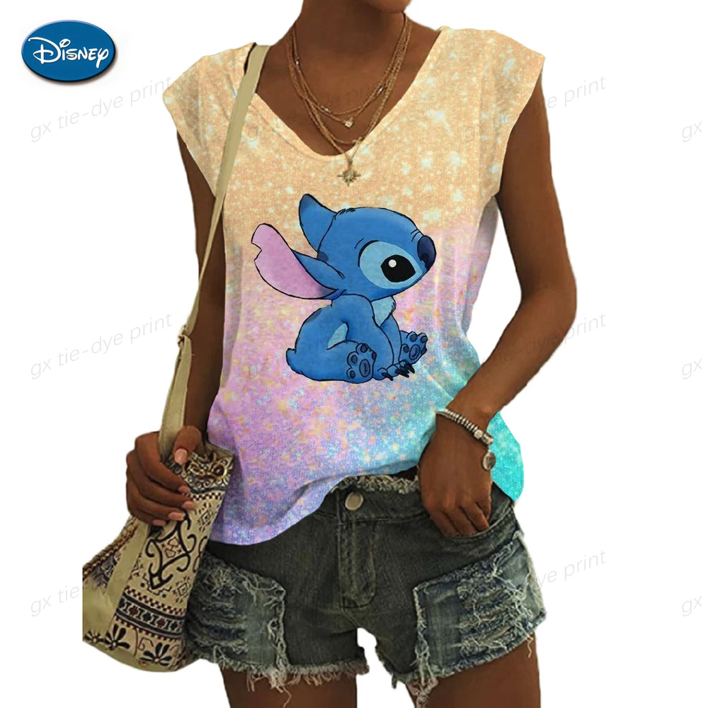 

Camis Tank Tops Sexy Vest Top Cute Kawaii Disney Stitch Print Women New Summer Sleeveless Harajuku Streetwear Loose Female Tee