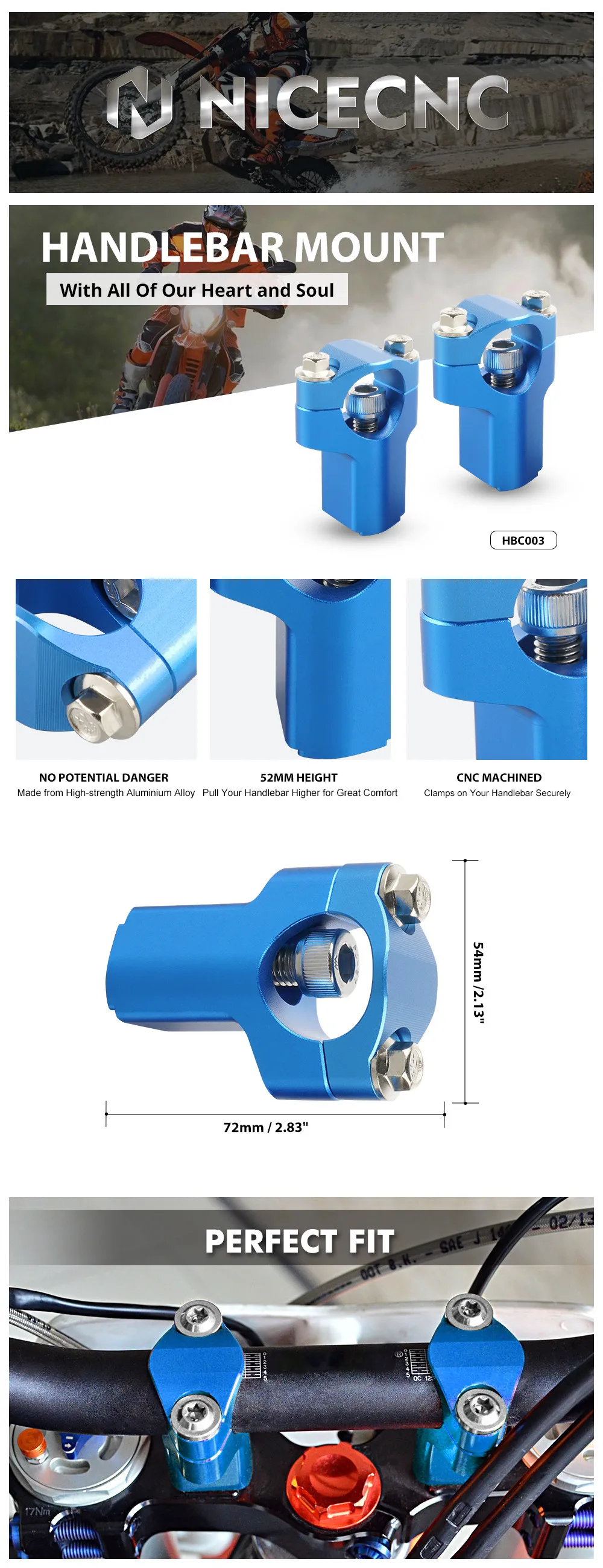 Für Husqvarna 2016-2023 TE 300 TE FE 125 250 300 350 450 501 Motorrad 52 MM Lenker Riser bar Clamp Mount TC FC FE 2014-2015 – Detail 1