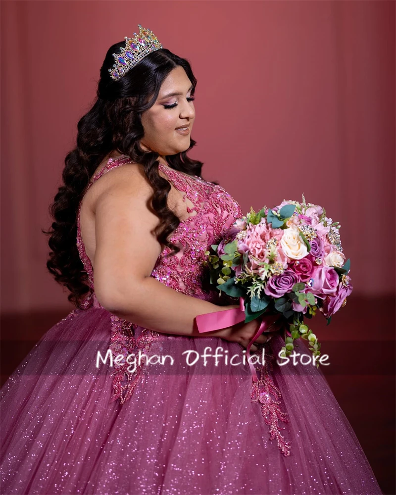 Fuchsia O N Quinceanera Dresses Ball Gown Bead Appliques Birthday Luxury Dress Ruffles Graduation Gown Sweet 15 Customized
