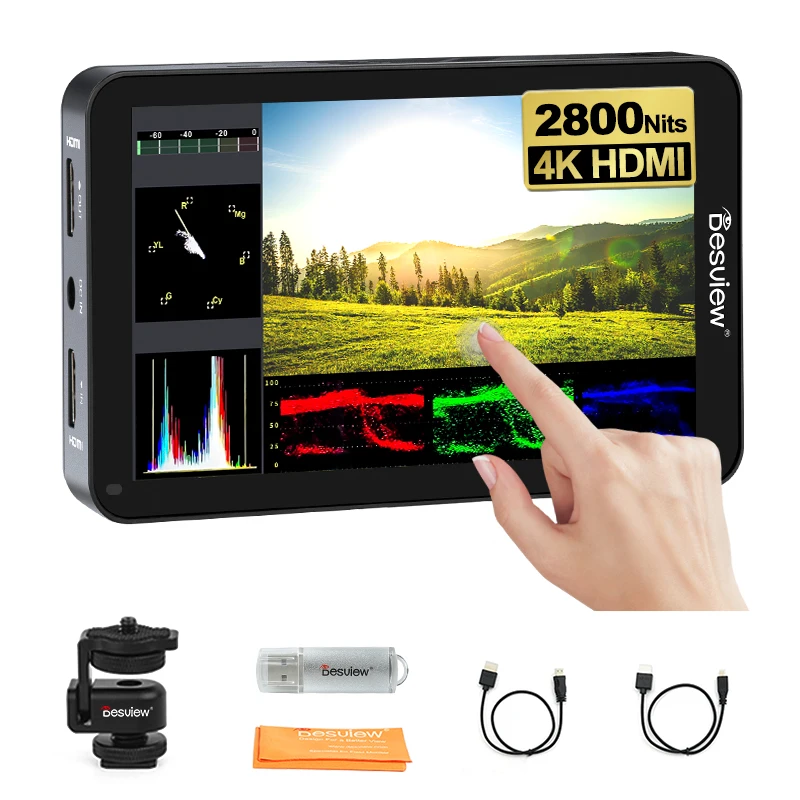Desview 휴대용 카메라 필드 모니터, R6 UHB 카메라 모니터, 4K HDMI 터치 스크린, 2800 니트, IPS 1920x1080, 3D Lut, 5.5 인치 