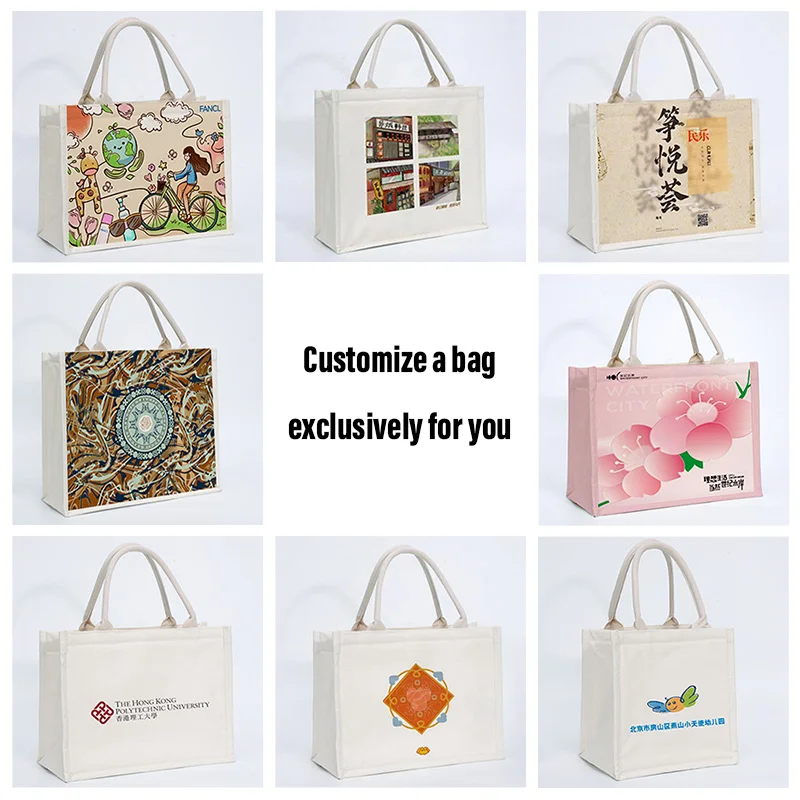 10pcs White Canvas Bags Custom Wedding Party Gift Tote Bags DIY Shopping Bags Large Capacity Tote Bags Custom Printed Logo 2