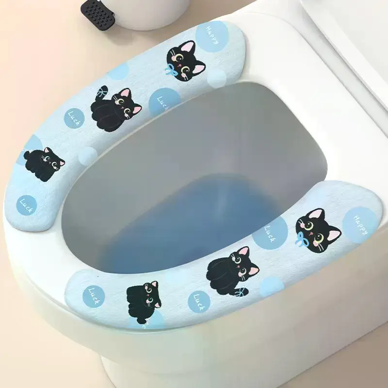 고양이 애호가 선물용 변기 시트 쿠션 패드 1쌍 검은 고양이 프린트 부드러운 세탁 가능한 매트 대부분의 표준 변기에 적합