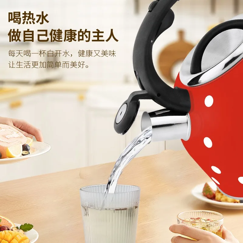3L 201 Stainless Steel Whistling Kettle Teapot Dot Pattern Cute Food Grade Kitchen Home Coffee Tea Pot for Gas Induction Cooker