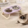1PC Foldable Stainless Steel Pet Bowl Cat Food Bowl Cat Bowl Dog Food Bowl Neck Protection High Foot Double Bowl 2