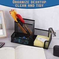 1pcs Mesh Pen Holder Desk Organizers and Accessories for Desk 3 Compartments Black Pencil Holder for Office Supplies 1
