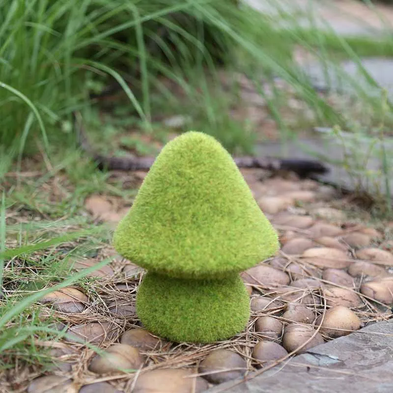 12 Pack Indoor Outdoor Decorative Green Moss Flocked Mushroom Ornament Statue Garden Decor For Patio Yard