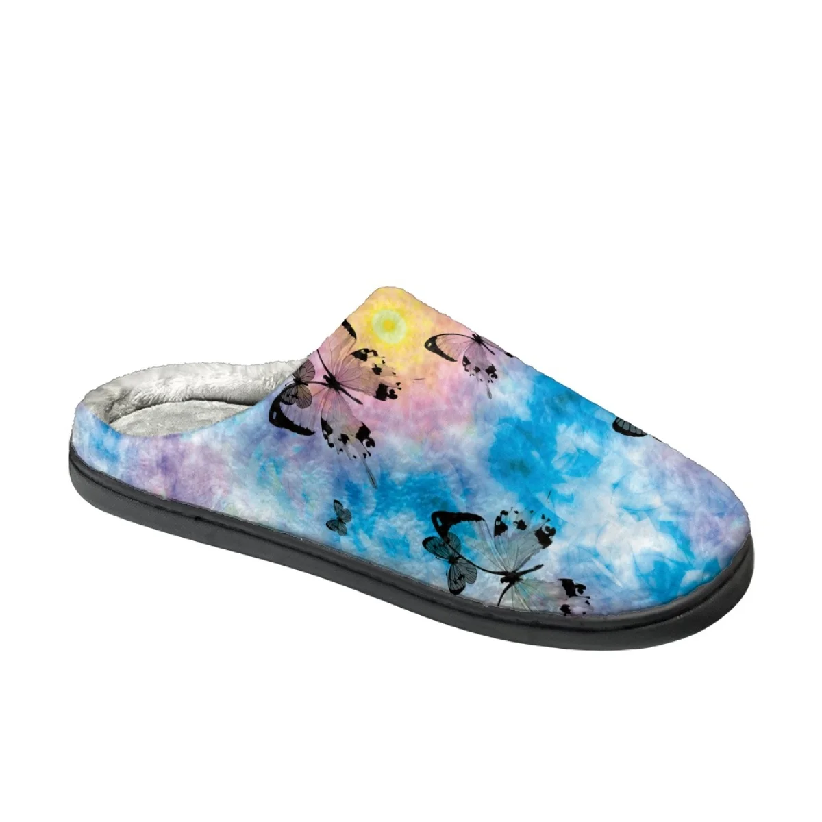 Gradient Starry Sky Butterfly Pattern Unisex Autumn Winter Home Cotton Slippers Breathable Comfortable Round Toe Flats Slipper