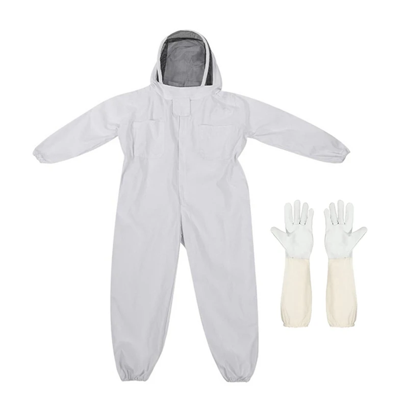 

Bee Keeper With Beekeeping Gloves Bee Keeper Suit White ,With Veil Hood,For Professional Beekeepers And Beginners XL