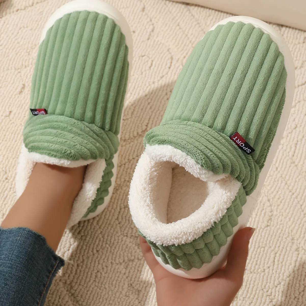 Bebealy Winter Warm Fur Slippers For Women Indoor Fluffy Short Plush Men Slippers Casual Nonslip Fuzzy Shoes House Ankle Boots 5