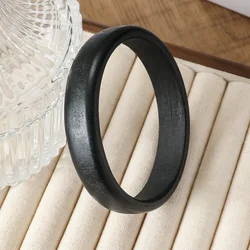 Vintage Black Chunky Wood Bangle Bracelets for Women - Geometric Goth Charm Jewelry Gift (2438 - Black)
