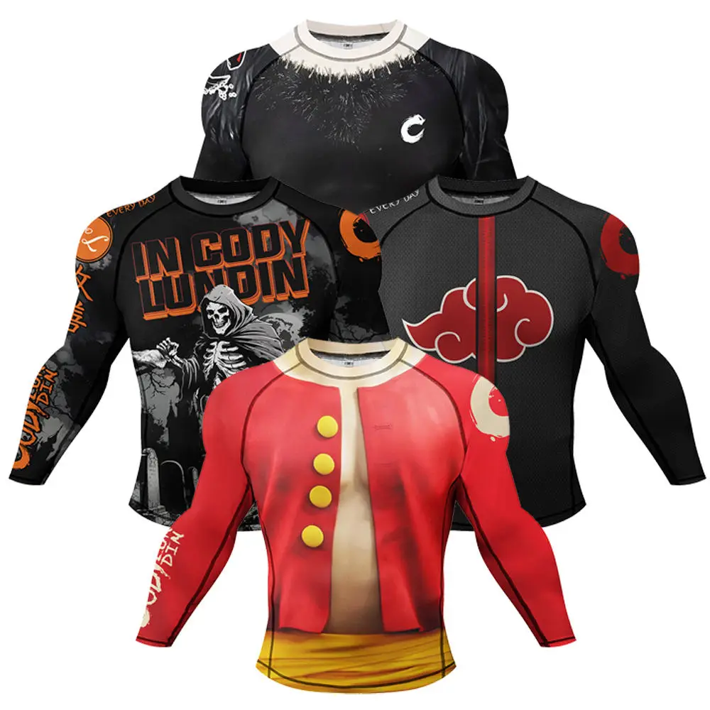 Rashguard Wear MMA T-shirts Men Mock Compression Shirt Long Sleeve Boxing Shirts Jiu Jitsu Long Sleeve Rash Guard Surf Swim Tops