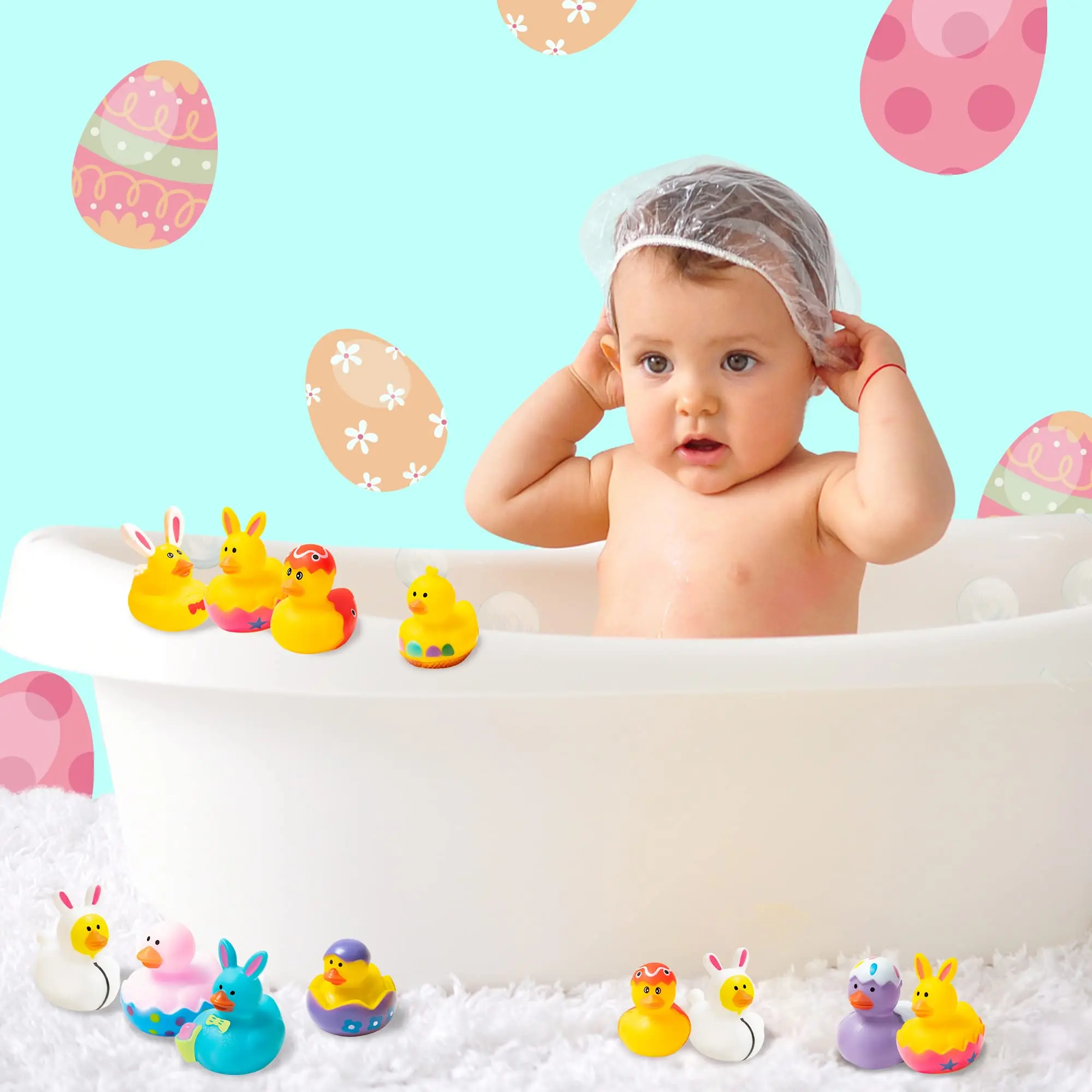 12pcs Easter Rubber Ducks, 2.1Inch Bunny Rubber Duckies Bath Toys for Kids, Assorted Duck Bulk, Basket Stuffers and Party Favors 3
