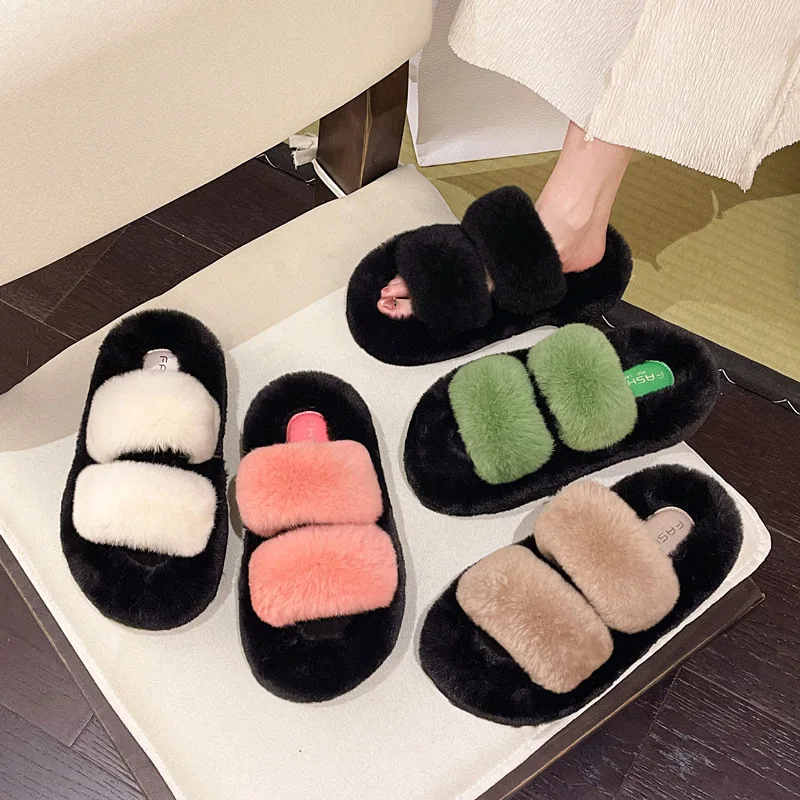 

Женские туфли, мягкие Меховые шлепанцы, сланцы, большой размер 2023, комфортная плюшевая Массажная ткань, римские овчины, базовые каблуки