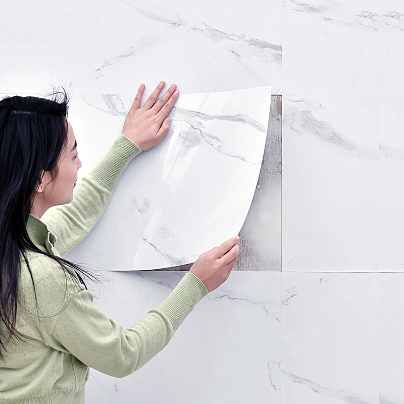 

Thickened Waterproof Simulation Marble Tile Floor Paste PVC Self-adhesive Living Room Bathroom Kitchen Home Wall Decoration