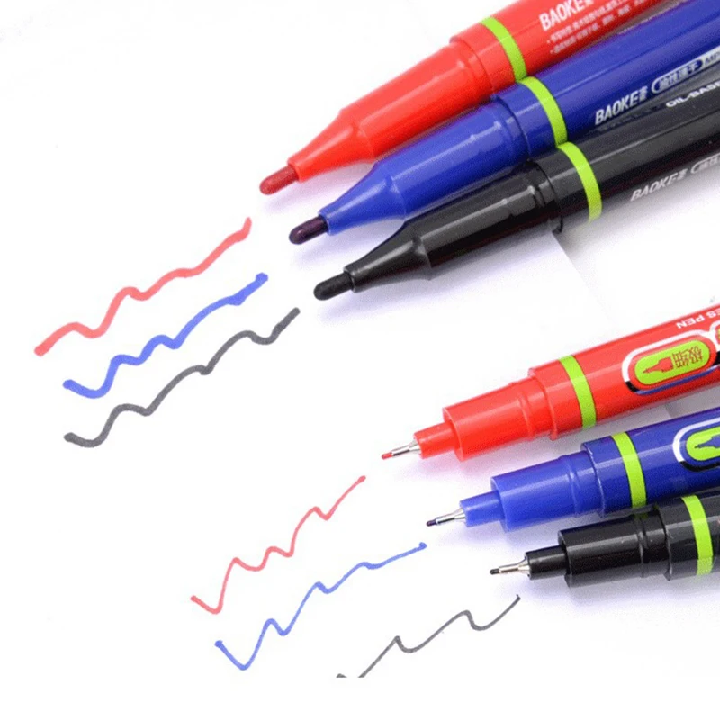 Baoke 6/8/10pcs 방수 듀얼 팁 마커 펜 기름진 블랙/블루/레드 잉크 아트 스케치 낙서 도구 학교 편지지