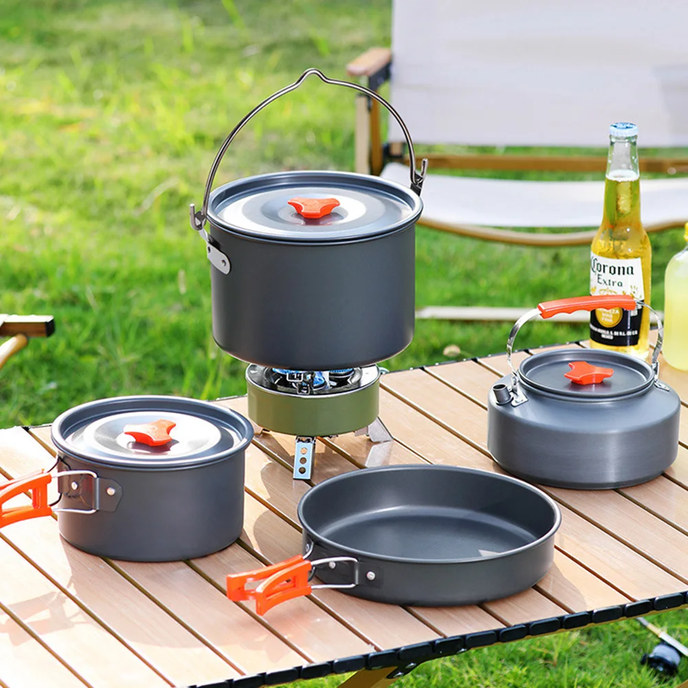 Aluminum Alloy Camping Cookware Kit Foldable Storage Nonstick Coating Outdoor Cooking Set Portable Water Kettle/Pan Pot/Saucepan