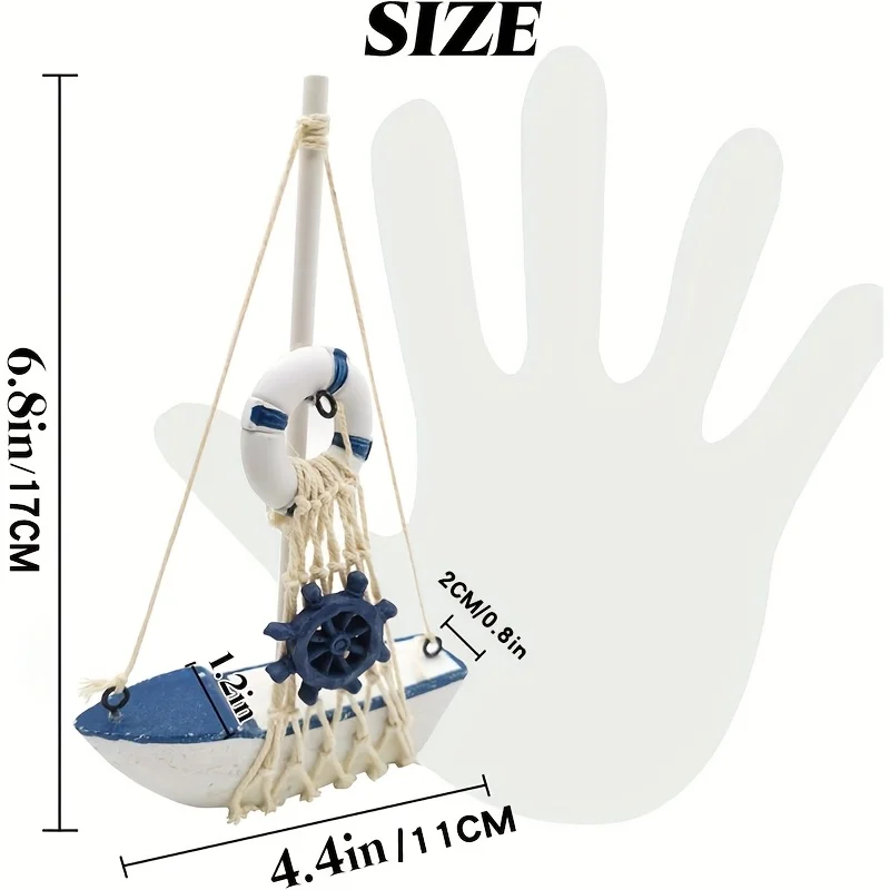 1PC Mini Wooden Sailboat Decorative Ropes and Anchors,Mediterranean-style Commemorative Gift for The Owner's Home Office Desktop